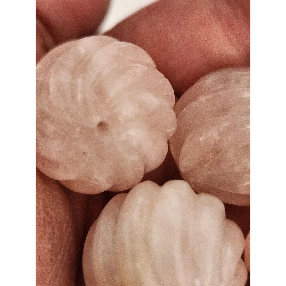 5 Huge 24mm Carved Rose Quartz Melon Beads - 16g Each - Pink Gemstone Lot FS